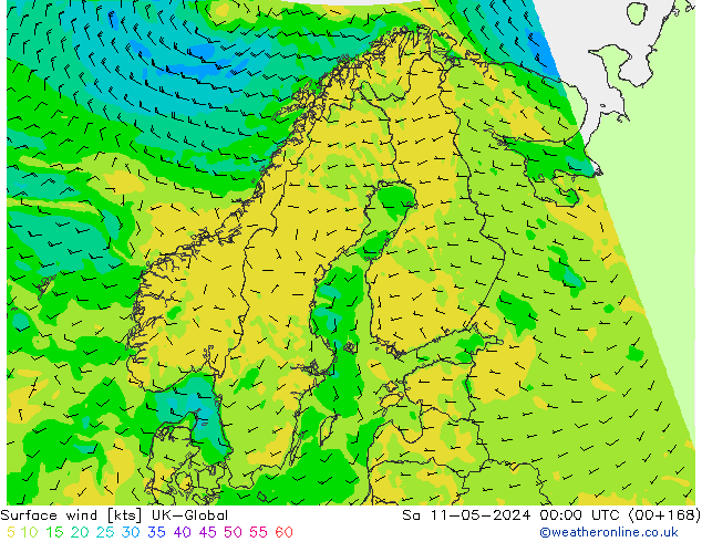 Surface wind UK-Global Sa 11.05.2024 00 UTC