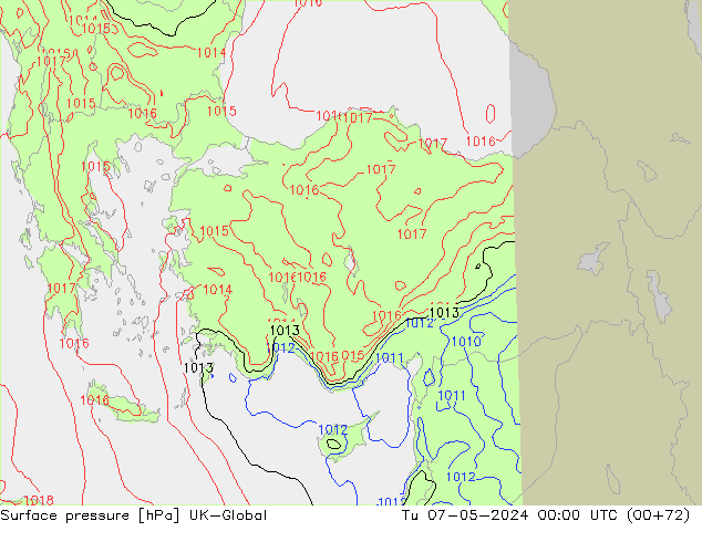 Atmosférický tlak UK-Global Út 07.05.2024 00 UTC