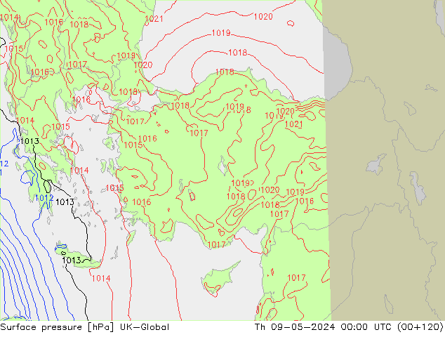 Surface pressure UK-Global Th 09.05.2024 00 UTC