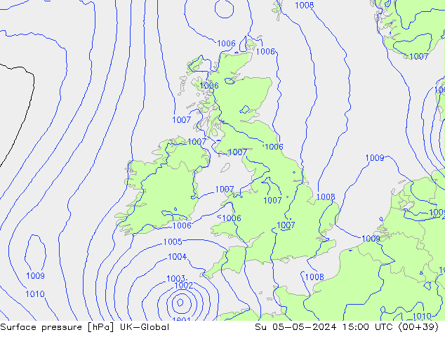 Presión superficial UK-Global dom 05.05.2024 15 UTC