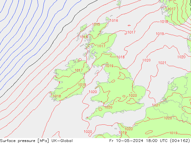 Pressione al suolo UK-Global ven 10.05.2024 18 UTC
