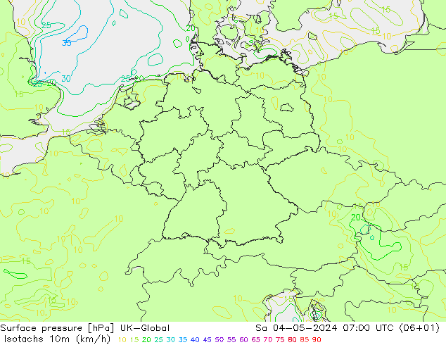 Isotachs (kph) UK-Global Sáb 04.05.2024 07 UTC