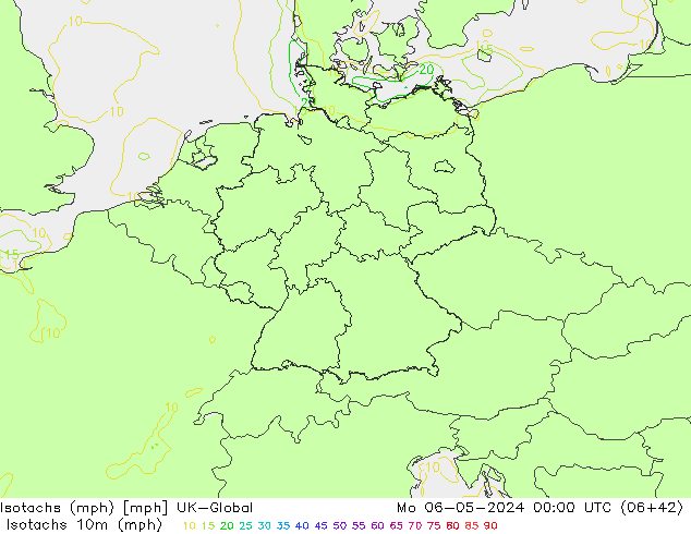 Izotacha (mph) UK-Global pon. 06.05.2024 00 UTC