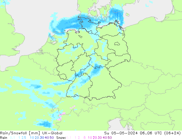 Rain/Snowfall UK-Global dim 05.05.2024 06 UTC