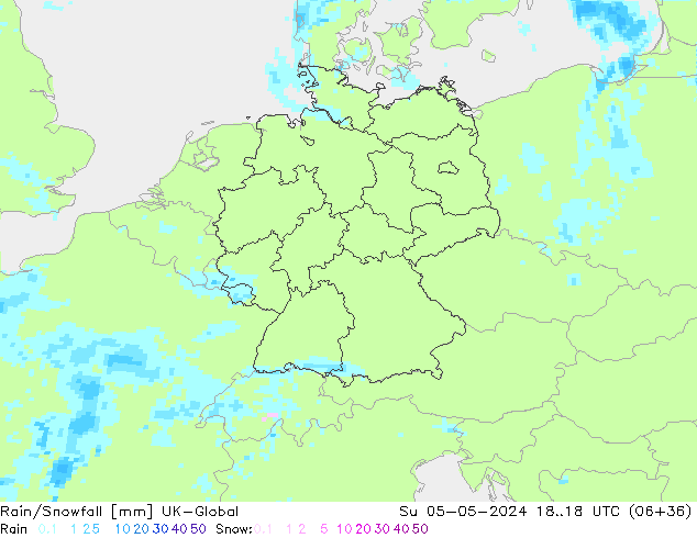 Rain/Snowfall UK-Global Dom 05.05.2024 18 UTC