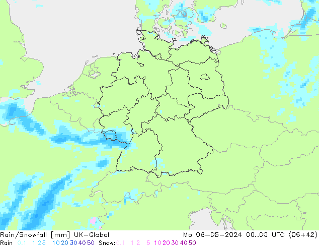 Rain/Snowfall UK-Global Mo 06.05.2024 00 UTC