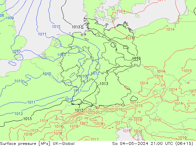 Presión superficial UK-Global sáb 04.05.2024 21 UTC