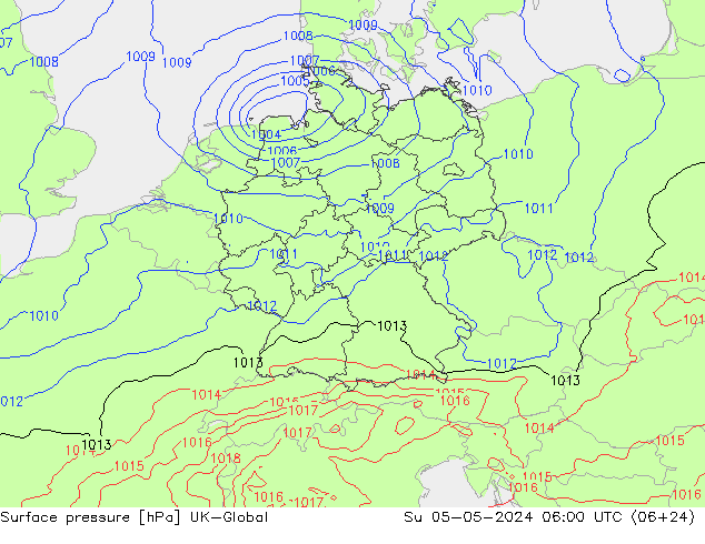 Atmosférický tlak UK-Global Ne 05.05.2024 06 UTC