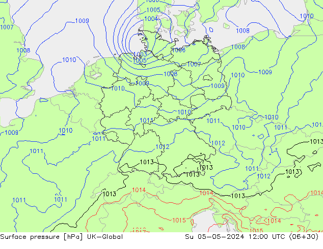 Presión superficial UK-Global dom 05.05.2024 12 UTC