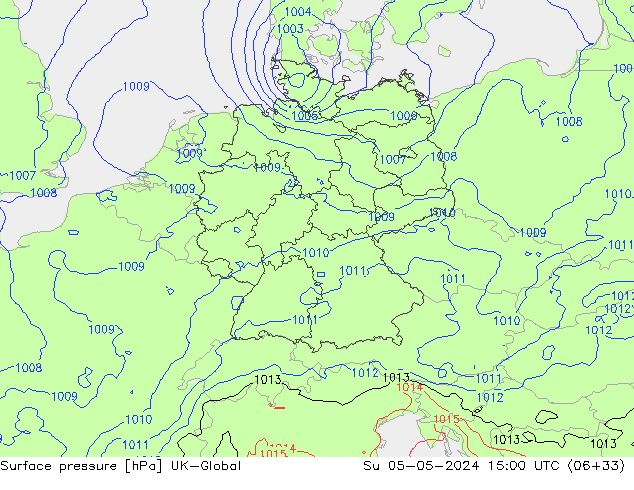 Atmosférický tlak UK-Global Ne 05.05.2024 15 UTC