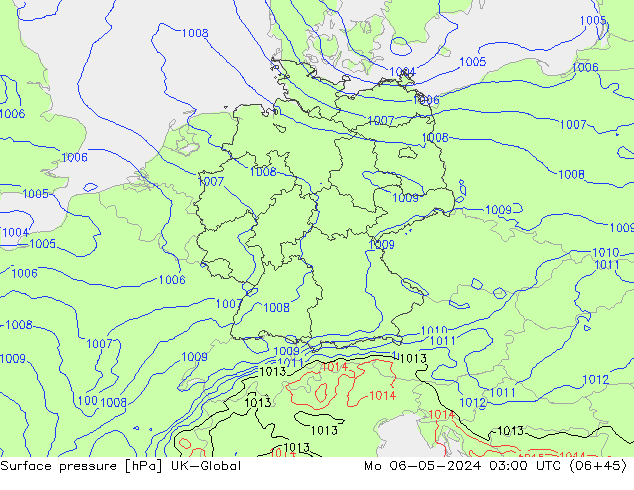 Surface pressure UK-Global Mo 06.05.2024 03 UTC