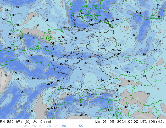 RH 850 hPa UK-Global Mo 06.05.2024 00 UTC