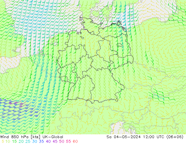 风 850 hPa UK-Global 星期六 04.05.2024 12 UTC