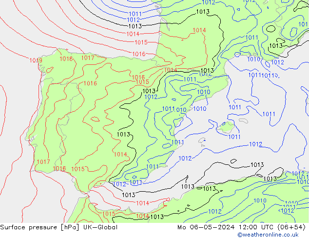 Presión superficial UK-Global lun 06.05.2024 12 UTC