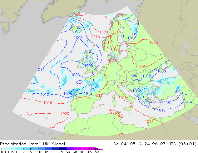 Precipitación UK-Global sáb 04.05.2024 07 UTC