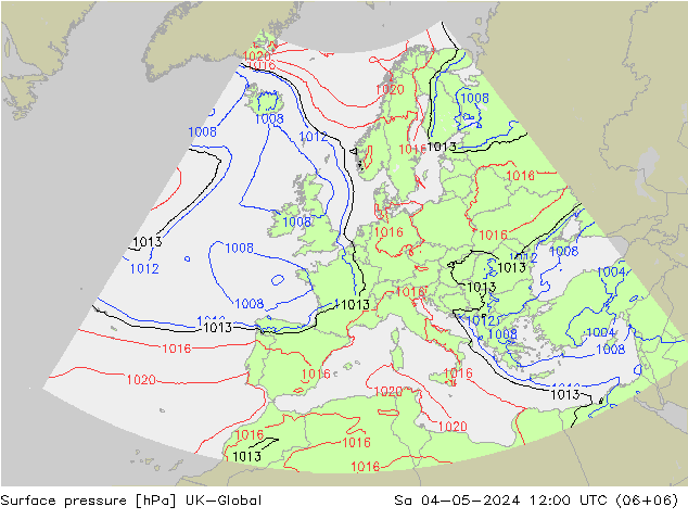 приземное давление UK-Global сб 04.05.2024 12 UTC