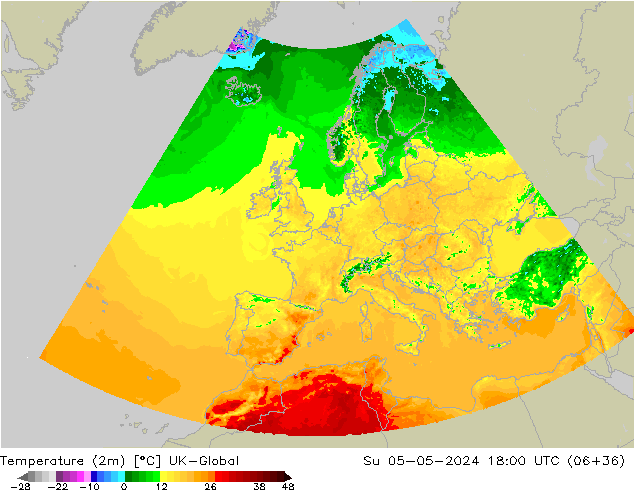 Temperaturkarte (2m) UK-Global So 05.05.2024 18 UTC