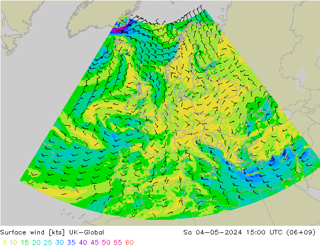 Wind 10 m UK-Global za 04.05.2024 15 UTC