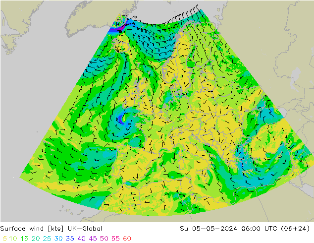 Rüzgar 10 m UK-Global Paz 05.05.2024 06 UTC