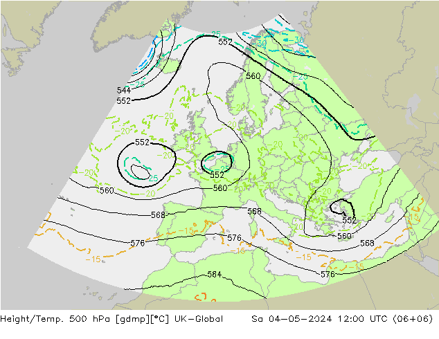 Géop./Temp. 500 hPa UK-Global sam 04.05.2024 12 UTC