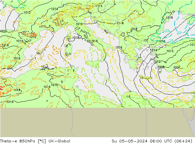 Theta-e 850hPa UK-Global Paz 05.05.2024 06 UTC