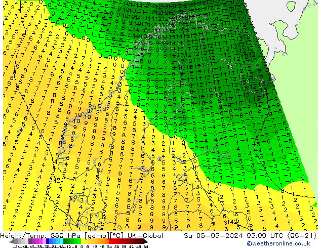 Height/Temp. 850 hPa UK-Global dom 05.05.2024 03 UTC