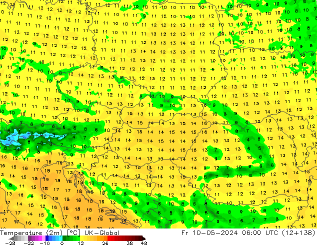 Temperature (2m) UK-Global Fr 10.05.2024 06 UTC