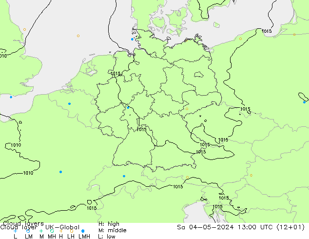 Cloud layer UK-Global sáb 04.05.2024 13 UTC