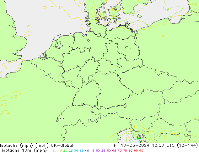 Isotachen (mph) UK-Global Fr 10.05.2024 12 UTC