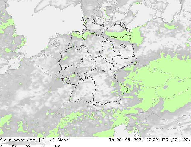 Bewolking (Laag) UK-Global do 09.05.2024 12 UTC