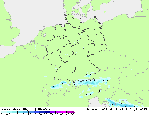 Précipitation (6h) UK-Global jeu 09.05.2024 00 UTC