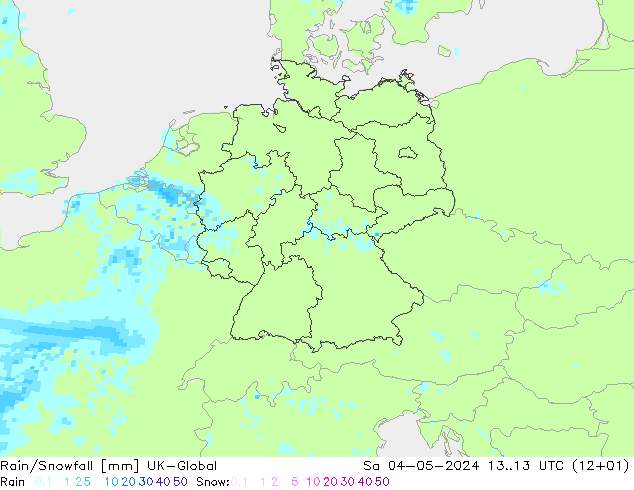 Lluvia/nieve UK-Global sáb 04.05.2024 13 UTC