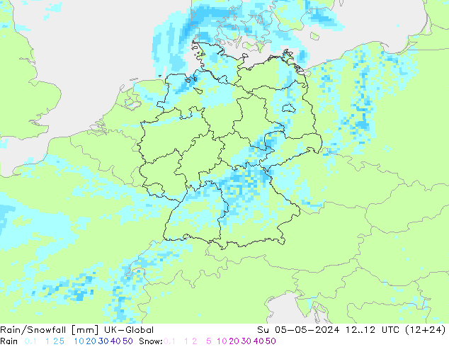 Rain/Snowfall UK-Global Ne 05.05.2024 12 UTC