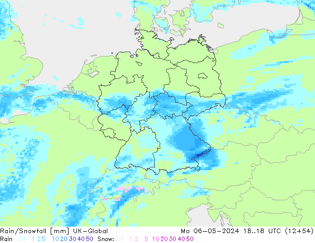 Rain/Snowfall UK-Global Mo 06.05.2024 18 UTC