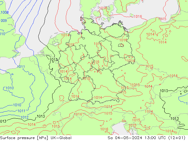 地面气压 UK-Global 星期六 04.05.2024 13 UTC