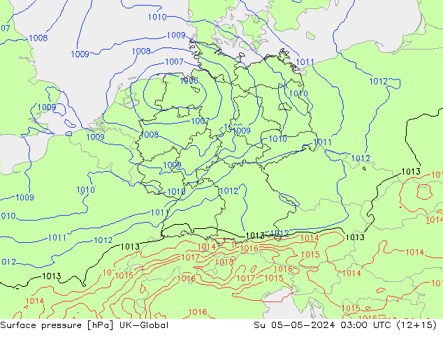 Atmosférický tlak UK-Global Ne 05.05.2024 03 UTC
