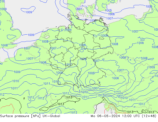 Surface pressure UK-Global Mo 06.05.2024 12 UTC