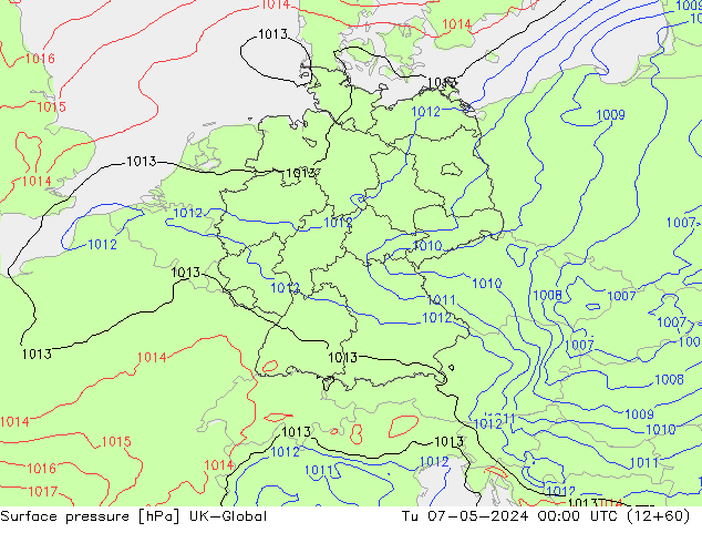 Surface pressure UK-Global Tu 07.05.2024 00 UTC