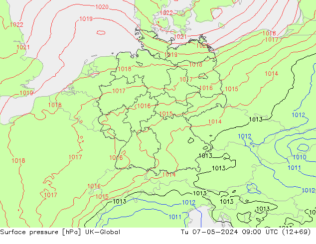 Atmosférický tlak UK-Global Út 07.05.2024 09 UTC