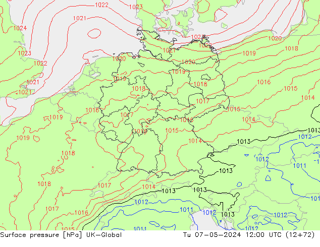 Surface pressure UK-Global Tu 07.05.2024 12 UTC