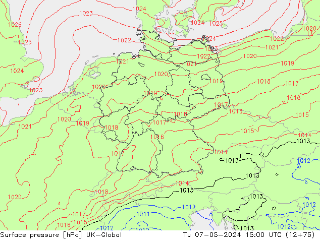 pression de l'air UK-Global mar 07.05.2024 15 UTC