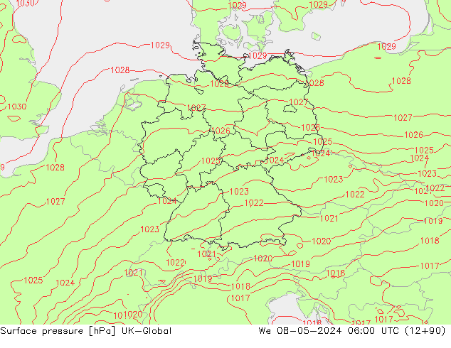 Surface pressure UK-Global We 08.05.2024 06 UTC