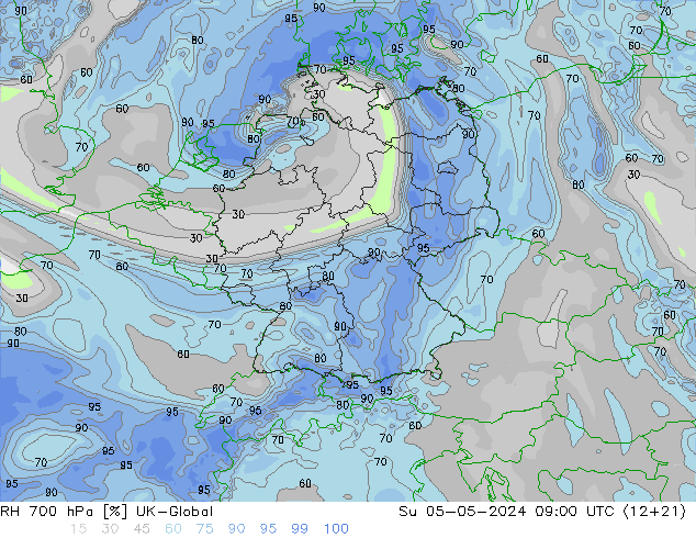 RH 700 hPa UK-Global So 05.05.2024 09 UTC