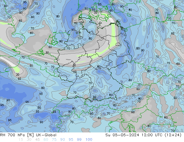 Humidité rel. 700 hPa UK-Global dim 05.05.2024 12 UTC