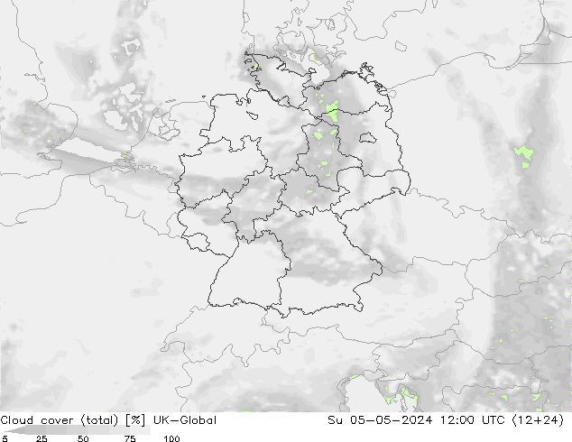 Cloud cover (total) UK-Global Su 05.05.2024 12 UTC