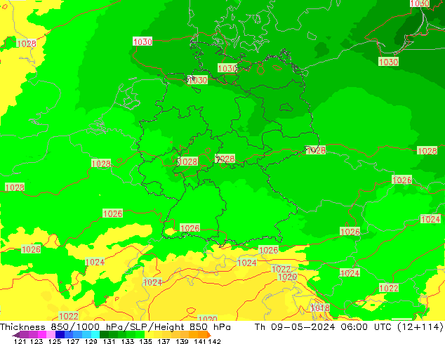 Thck 850-1000 hPa UK-Global Th 09.05.2024 06 UTC
