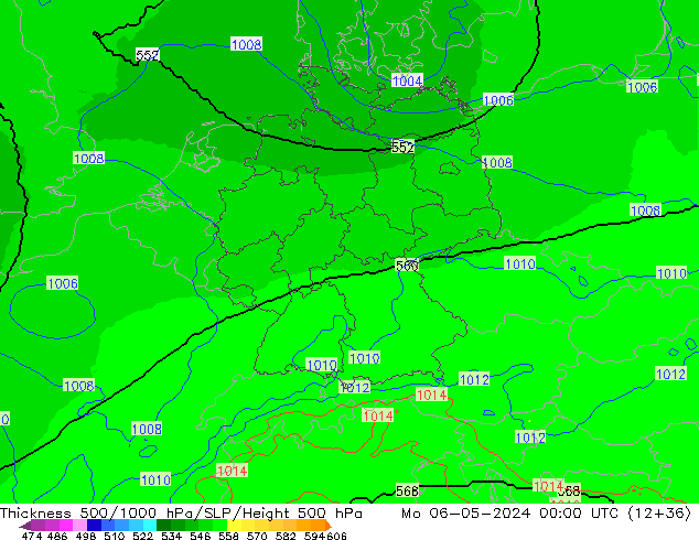 Thck 500-1000hPa UK-Global pon. 06.05.2024 00 UTC