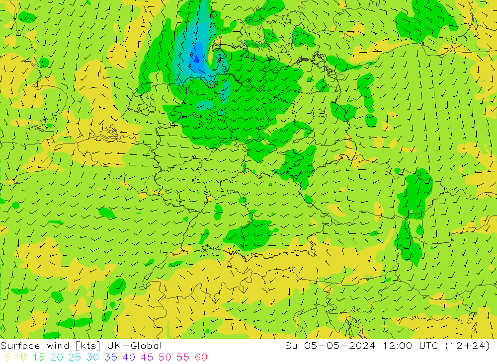 Surface wind UK-Global Su 05.05.2024 12 UTC