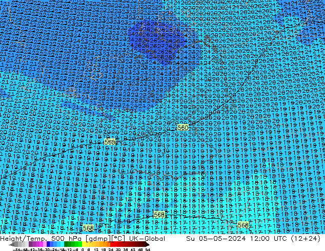 Height/Temp. 500 hPa UK-Global Su 05.05.2024 12 UTC