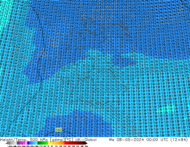 Géop./Temp. 500 hPa UK-Global mer 08.05.2024 00 UTC